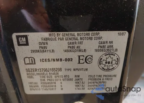 2008 Saturn Outlook Xe from USA, damaged, VIN 5GZER13798J165298